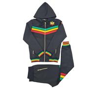 Time Is Money Tuta da uomo con cappuccio, doppia Rasta Stripes, giacca e pantaloni jog pants, Nero , 3XL