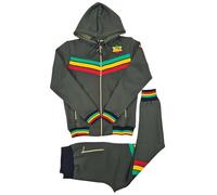 Time Is Money Tuta da uomo con cappuccio, doppia Rasta Stripes, giacca e pantaloni jog pants, Oliva, L