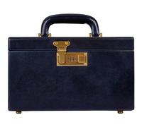 Time Resistance Portagioie Donna Pelle per Orologi, Orecchini, Collane e Anelli - Portagioie Vera Pelle con Specchio, Lucchetto e Cassetti - Elegante Porta Gioielli Donna da Camera (Blu)