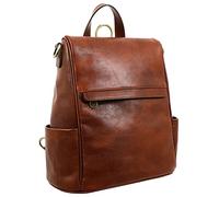 Time Resistance Zaino Borsa Donna in Vera Pelle Made in Italy - Borsa Trasformabile in Zaino da Portare a Spalla o a Zainetto - Zaino Antifurto con Cerniera sul Retro (Cognac)