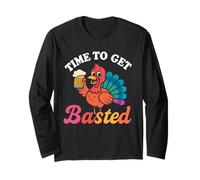 Time to Get Basted Turkey Funny Thanksgiving Beer Drinking Maglia a Manica