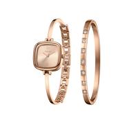 TIME100 Set Orologio Donna con Bracciale Bangle, Cassa Quadrata Arrotondata Ultra Sottile 8,2mm, Design Minimalista Impilabile, Movimento al Quarzo, Solo 26g, Confezione Regalo