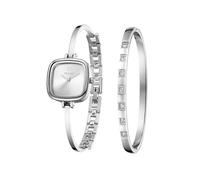 TIME100 Set Orologio Donna con Bracciale Bangle, Cassa Quadrata Arrotondata Ultra Sottile 8,2mm, Design Minimalista Impilabile, Movimento al Quarzo, Solo 26g, Confezione Regalo