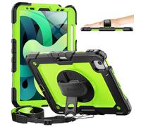 Timecity Case for iPad Air 5th/4th Generation 10.9 2022/2020, Full-Body Shockproof Tablet Cover with Screen Protector, 360° Rotating Stand, Hand/Shoulder Strap for iPad Air 5/4 Case, Black/Green