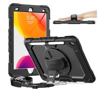 Timecity Custodia per iPad 10.2 2019, iPad 7° generazione con portapenne, cavalletto girevole a 360°, tracolla regolabile, protezione schermo integrata, antipolvere Nero e nero.