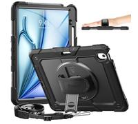 timecity Custodia per iPad Air 13 pollici, M2 2024, con protezione dello schermo integrata, supporto girevole a 360°, tracolla regolabile, supporto magnetico per penna di ricarica, nero