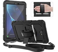 Timecity Custodia per Samsung Galaxy Tab A6 10.1 2016 (SM-T580/T585/T587), robusta custodia antiurto, cover con pellicola proteggi schermo, supporto girevole a 360°, cinghia da mano/tracolla,