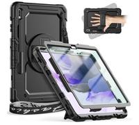 Timecity,Custodia per Samsung Galaxy Tab S7 FE 12.4 2021 (modello SM-T730/T736), resistente custodia protettiva con supporto girevole a 360°, con pellicola proteggi schermo, portapenne, colore: Nero