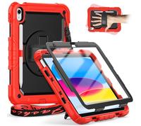 Timecity Per iPad (A16) Custodia di 11a generazione 11" 2025/iPad 10a generazione 11" 2022, custodia protettiva resistente con pellicola proteggi schermo, supporto girevole, tracolla. Rosso