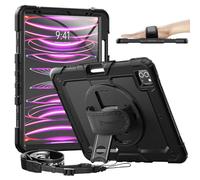 Timecity Protective Case for iPad Pro 12.9 inch 6th/ 5th/ 4th/ 3rd Generation, with Strong Protection, Screen Protector, Hand/Shoulder Strap, Rotating Stand, Pencil Holder - Black