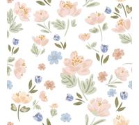 Timeet Carta da parati autoadesiva con fiori bianchi, 44 cm × 3 m, pellicola adesiva per mobili rosa e foglie, autoadesiva, impermeabile, in vinile, rimovibile, per camera da letto, soggiorno, parete