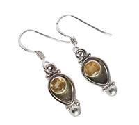 Timeless 925 Orecchini a gancio in argento Sterling con citrino rotondo sfaccettato - Giallo dorato brillante (4 mm), 4, Argento sterling, Quarzo citrino