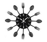 TimeLike - Orologio adesivo 3D da cucina, effetto specchiato, con motivo forchette e cucchiai, rimovibile, da arredamento 32*32*4CM Nero