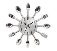 TimeLike - Orologio adesivo 3D da cucina, effetto specchiato, con motivo forchette e cucchiai, rimovibile, da arredamento 32*32*4CM argento