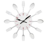 TimeLike - Orologio adesivo 3D da cucina, effetto specchiato, con motivo forchette e cucchiai, rimovibile, da arredamento 32*32*4CM bianco