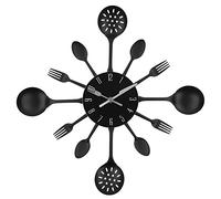 Timelike - Orologio da parete 40 cm in metallo, per cucina, motivo posate e utensili con cucchiaio forchetta, decorazione la casa moderna creativa, stile antico (nero