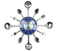 Timelike Orologio da parete da 45,7 cm in metallo, posate utensile, cucchiaio da cucina, forchetta, orologio da parete creativo e moderno, stile antico, orologio da parete (blu)
