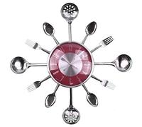 Timelike Orologio da parete da 45,7 cm in metallo, posate utensile, cucchiaio da cucina, forchetta, orologio da parete creativo e moderno, stile antico, orologio da parete (rosso)
