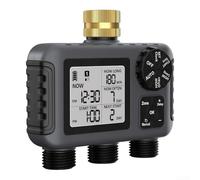Timer automatico per irrigazione, 3 per ZONE Ingresso in Ottone Smart Irrigatore Controller con Funzione Ritardo Pioggia e Display LCD, per Giardino Esterno Grigio