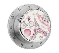 Timer circolare rotante rosa con la Torre Eiffel di Parigi, adatto per cucina e camera da letto.