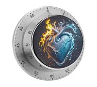 Timer da cucina a forma di cuore di fuoco e acqua con allarme forte, timer da tavolo meccanico magnetico