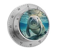 Timer da cucina a forma di lamantino a forma di animale oceano, in acciaio inox, con allarme forte, meccanico da 60 minuti, senza batterie, conto alla rovescia manuale