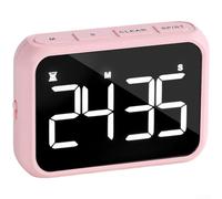 Timer da cucina a LED da 100 minuti con volume e luminosità regolabili, batteria USB ricaricabile, magnetico, supporto e opzioni di montaggio con gancio per il posizionamento (rosa)