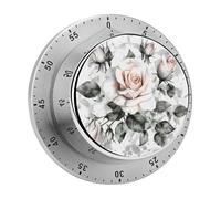 Timer da cucina bianco con stampa floreale ad e rose, orologio timer per cucinare con allarme forte, non richiede batterie, carica manuale per cucinare e cuocere al forno