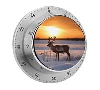 Timer da cucina con cervo su campo di neve all'alba, orologio con timer da cucina stampato con allarme forte, non richiede batterie, carica per cucinare e cuocere al forno