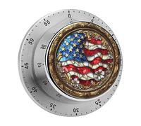 Timer da cucina con cornice circolare con bandiera americana e finiture dorate per chef, orologio con timer da cucina con allarme sonoro, non richiede batterie, timer da tavolo meccanico con support