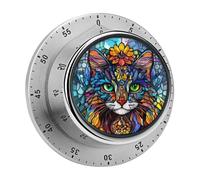 Timer da cucina con gatto in vetro colorato che indossa una corona di fiori, per chef, orologio con timer da cucina con allarme forte, non richiede batterie, timer da tavolo meccanico con supporto m
