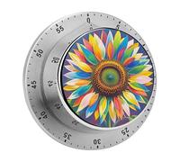 Timer da cucina con girasoli dipinti a colori per cucinare, squisito orologio da tavolo con timer in acciaio inossidabile - Supporto magnetico