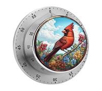Timer da cucina con rosso in vetro colorato appollaiato su un ramo per chef, orologio con timer da cucina con allarme forte, non richiede batterie, timer da tavolo meccanico con supporto mag
