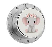 Timer da cucina con simpatico elefante che indossa una corona floreale per chef, orologio con timer da cucina con allarme forte, nessuna batteria richiesta, timer da tavolo meccanico con supporto ma