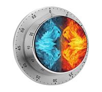 Timer da cucina con stampa artistica fuoco contro ghiaccio, orologio con timer da cucina con allarme forte, non richiede batterie, carica per cucinare e cuocere al forno