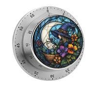 Timer da cucina con strega e cappello e fiori per chef, orologio con timer da cucina con allarme forte, non richiede batterie, timer da tavolo meccanico con supporto magnetico