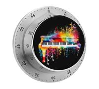 Timer da cucina con tastiera per pianoforte colorata e musica, con allarme forte, promemoria magnetico per il conto alla rovescia di 60 minuti per cucinare, timer a carica visiva in acciaio inossid