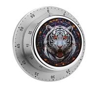 Timer da cucina con tigre bianca in vetro colorato e occhi rossi luminosi per chef, orologio con timer da cucina con allarme forte, nessuna batteria richiesta, timer da tavolo meccanico con supporto