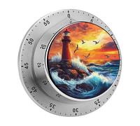 Timer da cucina Lighthouse and Waves per Cooking Chef, orologio con timer da cucina con allarme sonoro, non richiede batterie, timer da tavolo meccanico con supporto magnetico