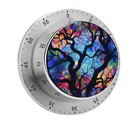 Timer da cucina magnetico in acciaio inossidabile con arte astratta degli alberi, timer meccanico con allarme forte da 70 db, senza batteria, impermeabile, 60 minuti, timer per cucinare, cuocere