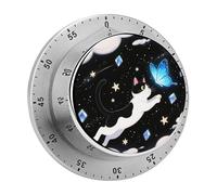 Timer da cucina magnetico in acciaio inox, divertente gattino con farfalla, timer meccanico con allarme forte da 70 db, senza batteria, impermeabile, timer di carica da 60 minuti per cucinare, cuocere