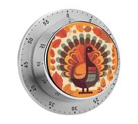 Timer da cucina magnetico in acciaio inox, timer con conto alla rovescia meccanico, orologio con sveglia per la cottura casalinga, tacchino davanti alle foglie