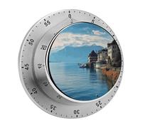Timer da cucina magnetico in acciaio inox, timer con conto alla rovescia meccanico, orologio con sveglia per la cottura in forno a casa, Lago di Ginevra, Svizzera