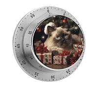 Timer da cucina magnetico in acciaio inox, timer con conto alla rovescia, orologio meccanico con sveglia per la cottura in forno, Natale, gatto siamese
