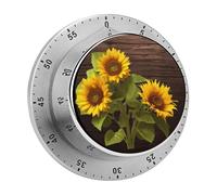 Timer da cucina magnetico in acciaio inox, timer con conto alla rovescia, orologio meccanico con sveglia per la cottura in casa, forno, pianta di girasole