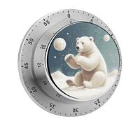 Timer da cucina magnetico in acciaio inox, timer per conto alla rovescia, orologio meccanico con sveglia per la cottura in forno, divertente orso polare che gioca a palle di neve