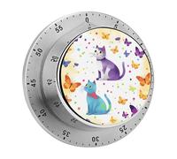 Timer da cucina magnetico in acciaio inox, timer per conto alla rovescia, orologio meccanico con sveglia per la cottura in forno, farfalla, pois e gatto