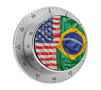 Timer da cucina meccanico con bandiere americane e brasiliane, timer a carica manuale da 60 minuti con base magnetica, timer rotanti manuali rotondi in acciaio inossidabile per riunioni, cucina e la