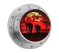 Timer da cucina meccanico con elefanti della luna piena rossa, 60 minuti con base magnetica per riunioni, cucina e lavoro