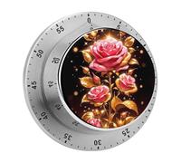 Timer da cucina meccanico con foglia d'oro, 60 minuti, timer magnetico, in acciaio inox, resistente, con allarme forte, conto alla rovescia manuale, per cucina, ufficio, palestra